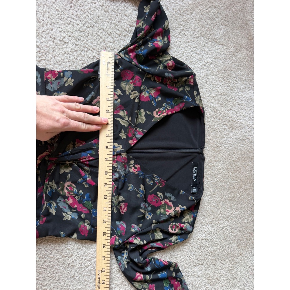 Lauren Ralph Lauren Dress Floral Twist Front Long Sleeve Black Pink Size 2 - Picture 5 of 10